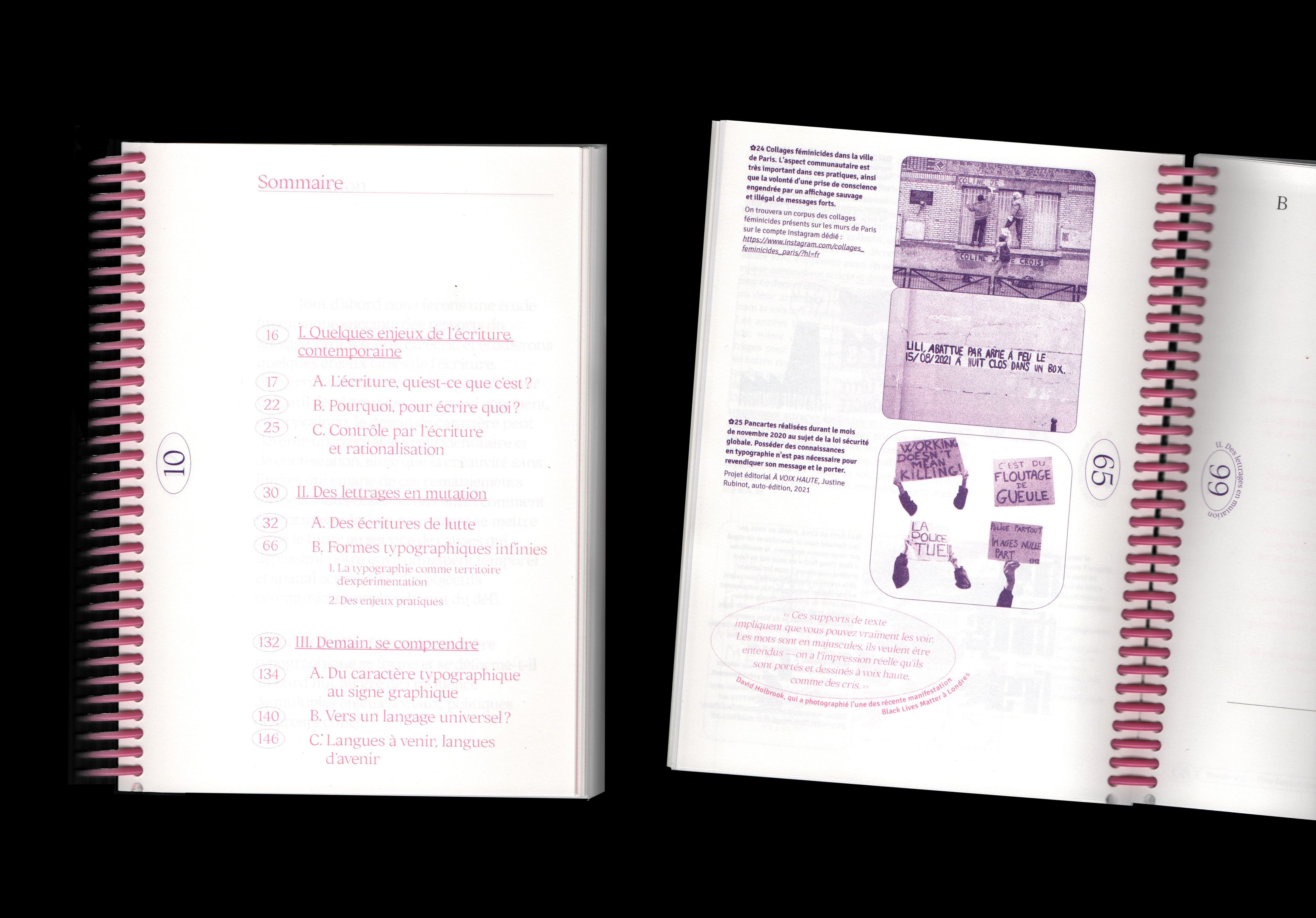 Mémoire de recherche, sommaire et page intérieure