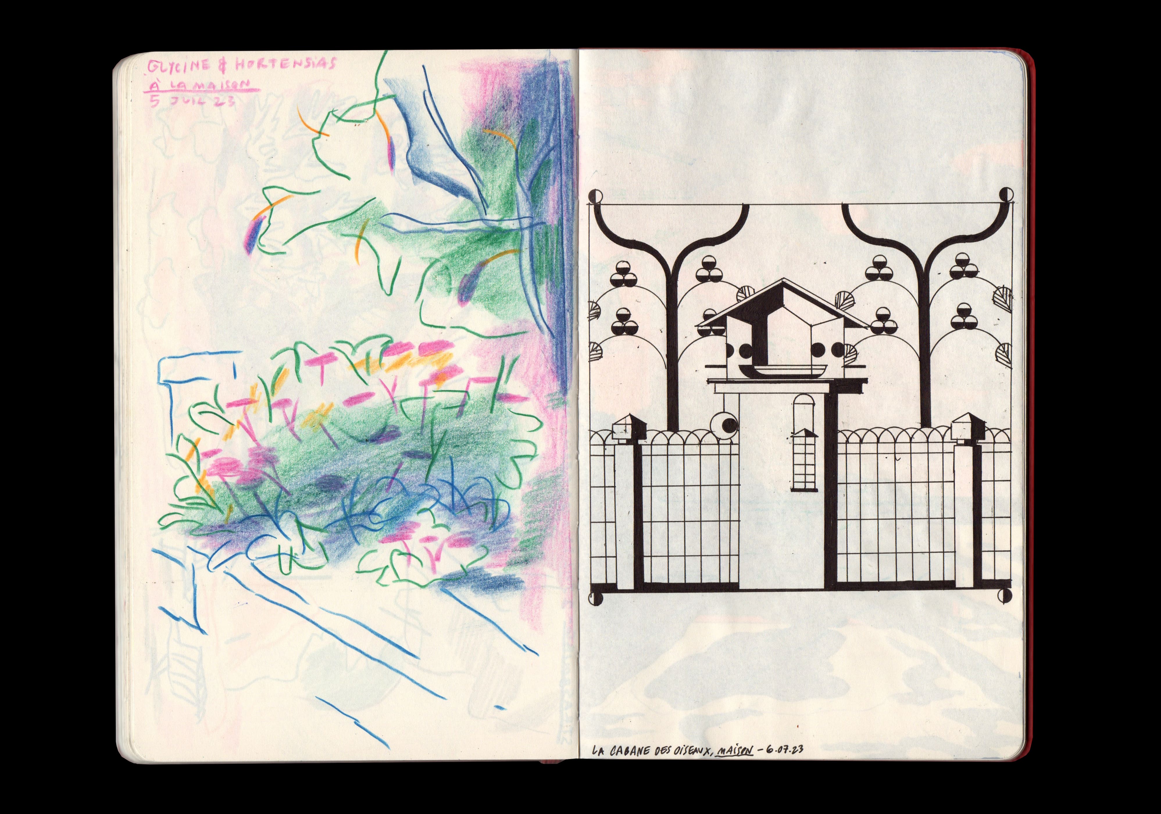 Carnet, illustration au normographe au trait noir