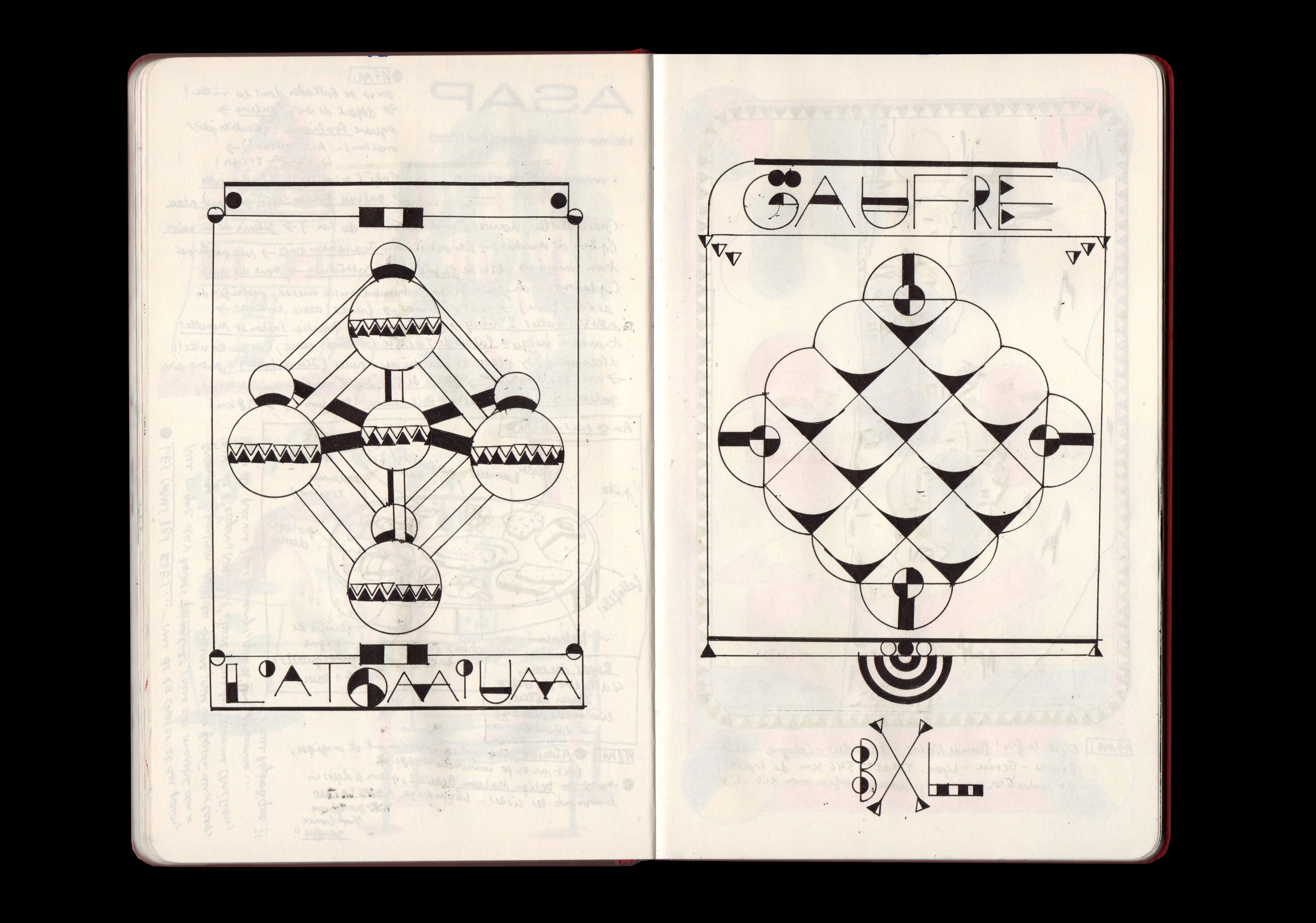 Carnet, illustration au normographe au trait noir