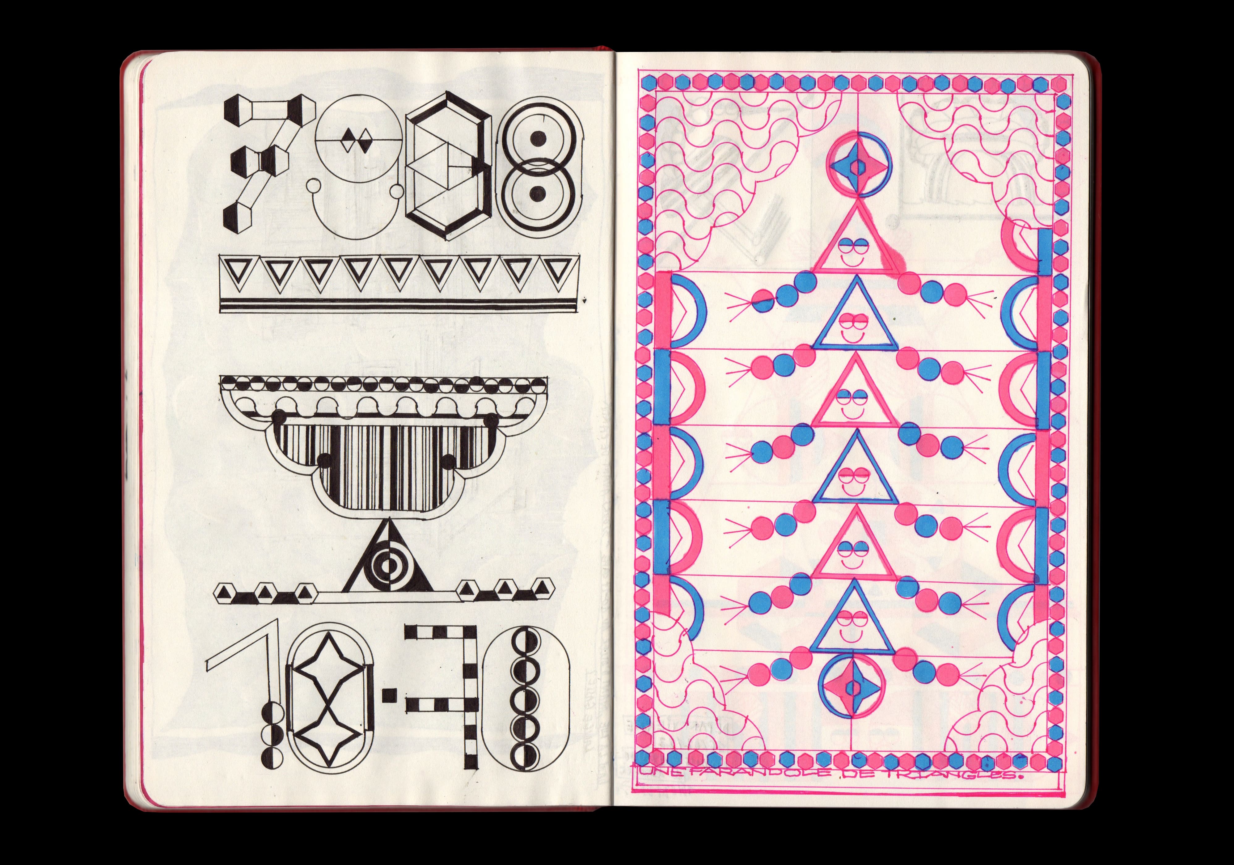 Carnet, illustration au normographe au trait noir